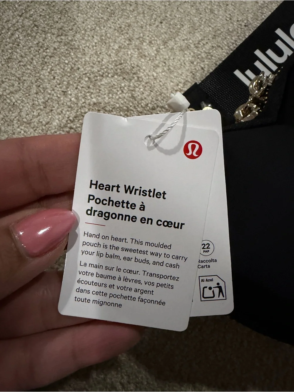 Lululemon Black Heart Wristlet with Logo Strap NWT